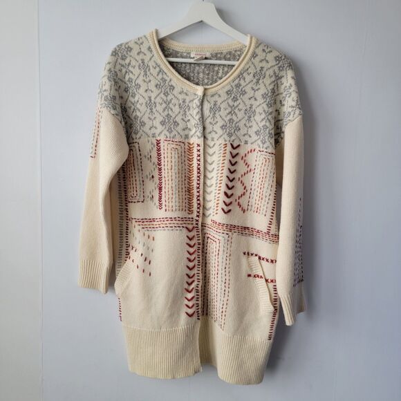 sundance women's Victoria Embroidered Cardigan size M Fair Isle Western Boho - Picture 1 of 6
